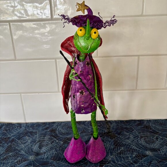 GANZ Other - Vintage Ganz Halloween Metal Green Witch Purple Dress 15" Bobble Head - Rare